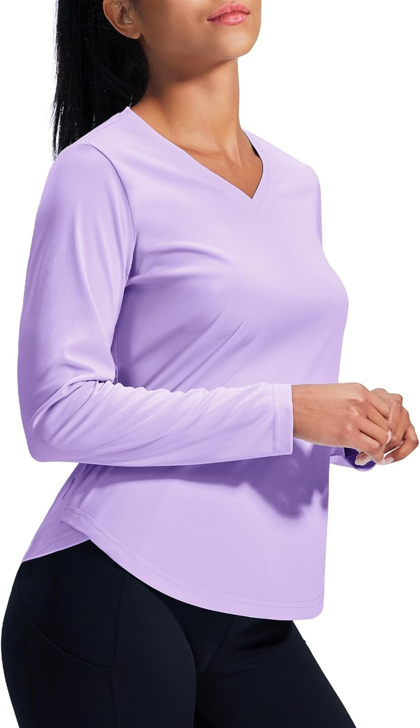 image:imageMIER Long Sleeve Workout Tops for Women UPF 50 SPF UV Protection Sun Shirts Dry Fit Athletic Running Gym Tshirt VNeckPurple