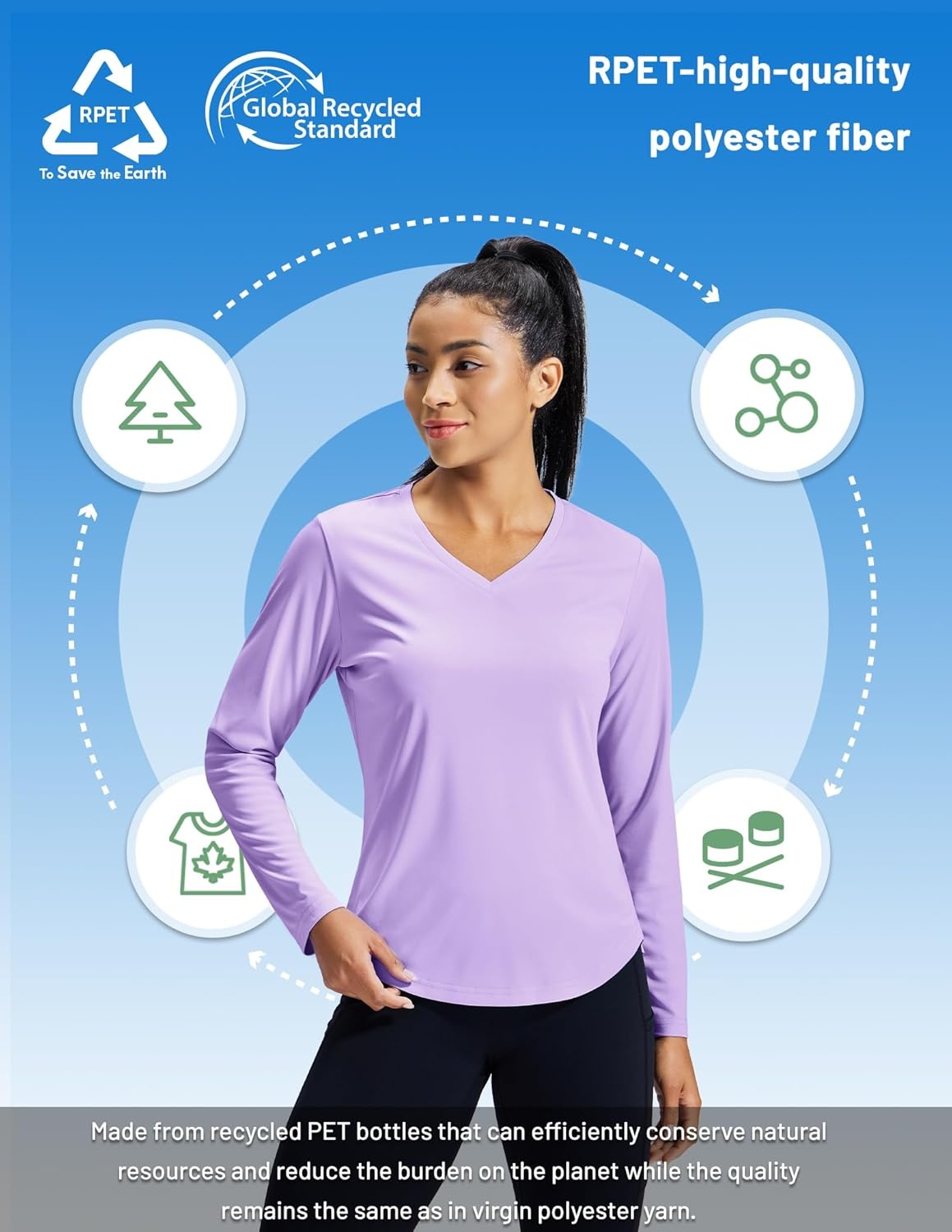 image:imageMIER Long Sleeve Workout Tops for Women UPF 50 SPF UV Protection Sun Shirts Dry Fit Athletic Running Gym Tshirt VNeckPurple