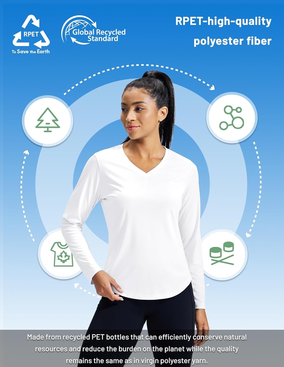 image:imageMIER Long Sleeve Workout Tops for Women UPF 50 SPF UV Protection Sun Shirts Dry Fit Athletic Running Gym Tshirt VNeckWhite