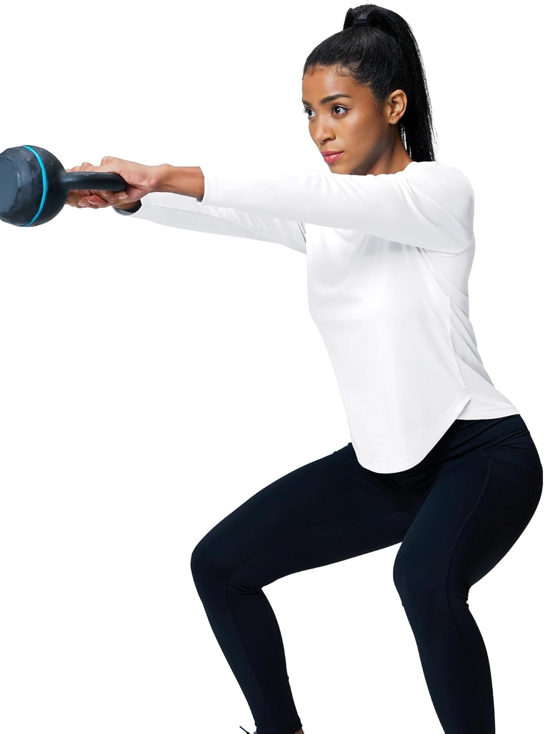 image:imageMIER Long Sleeve Workout Tops for Women UPF 50 SPF UV Protection Sun Shirts Dry Fit Athletic Running Gym Tshirt VNeckWhite