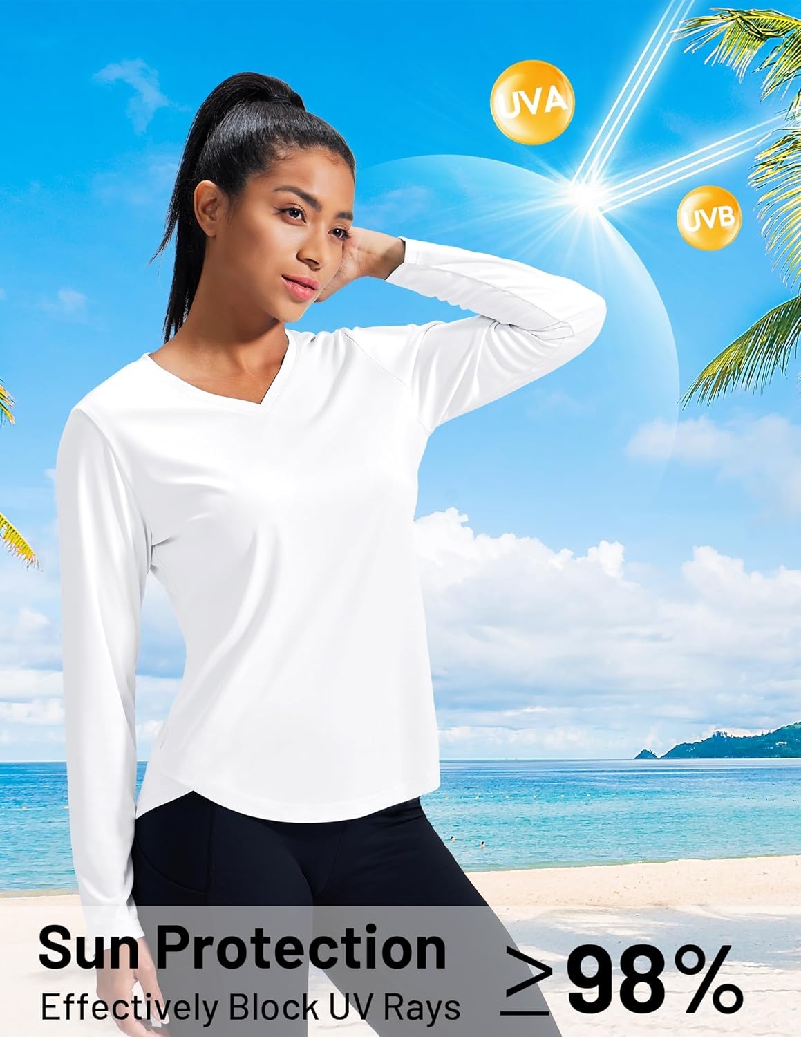 image:imageMIER Long Sleeve Workout Tops for Women UPF 50 SPF UV Protection Sun Shirts Dry Fit Athletic Running Gym Tshirt VNeckWhite