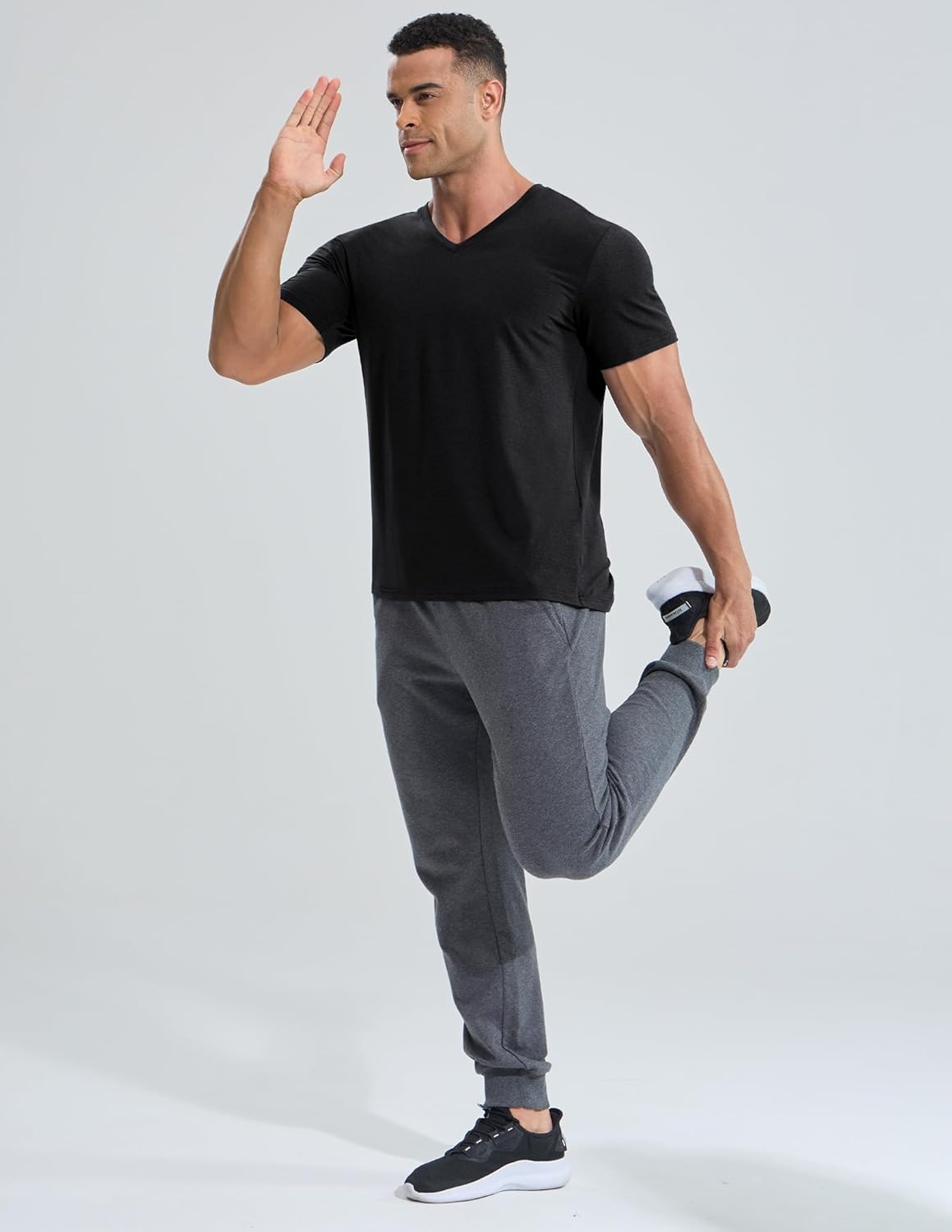 image:imageMIER Mens Dry Fit V Neck TShirts Workout Soft Short Sleeve Moisture Wicking Running Athletic Gym Casual Tee TopsHeather Black