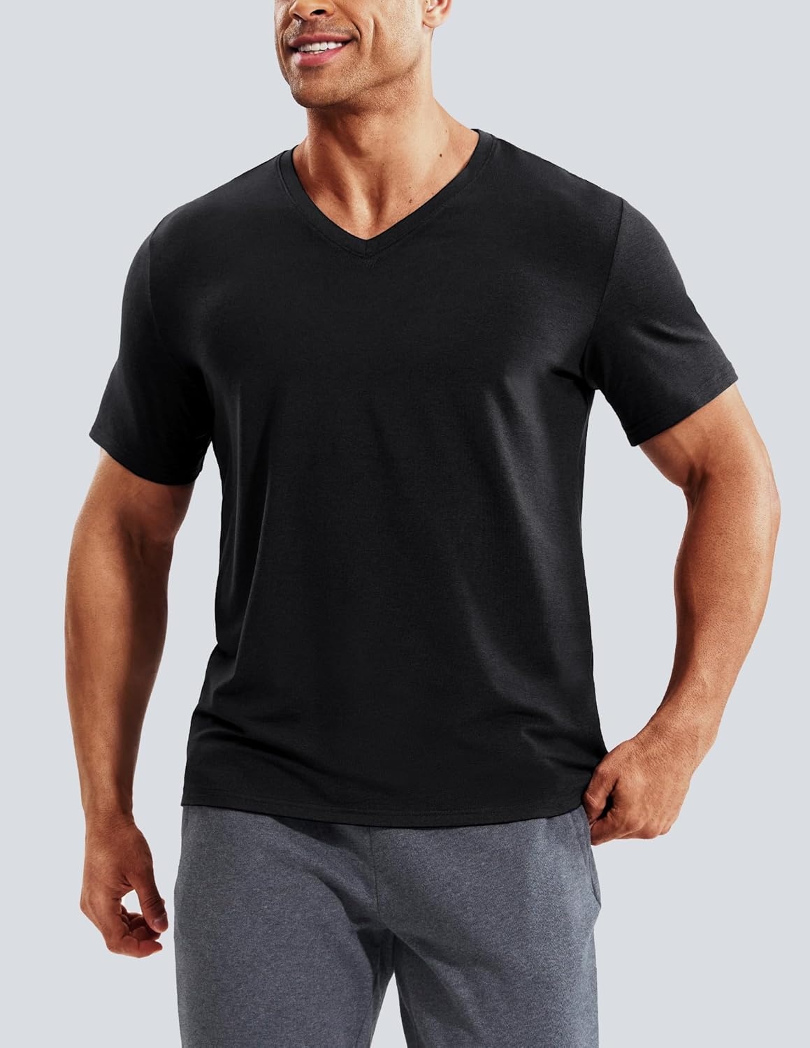 image:imageMIER Mens Dry Fit V Neck TShirts Workout Soft Short Sleeve Moisture Wicking Running Athletic Gym Casual Tee TopsHeather Black