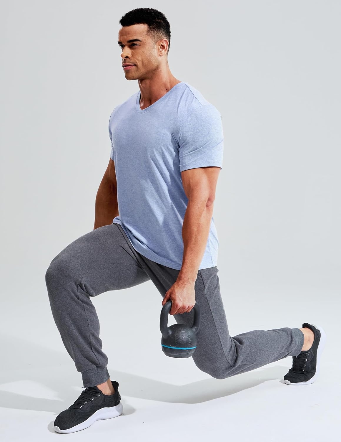 image:imageMIER Mens Dry Fit V Neck TShirts Workout Soft Short Sleeve Moisture Wicking Running Athletic Gym Casual Tee TopsHeather Blue