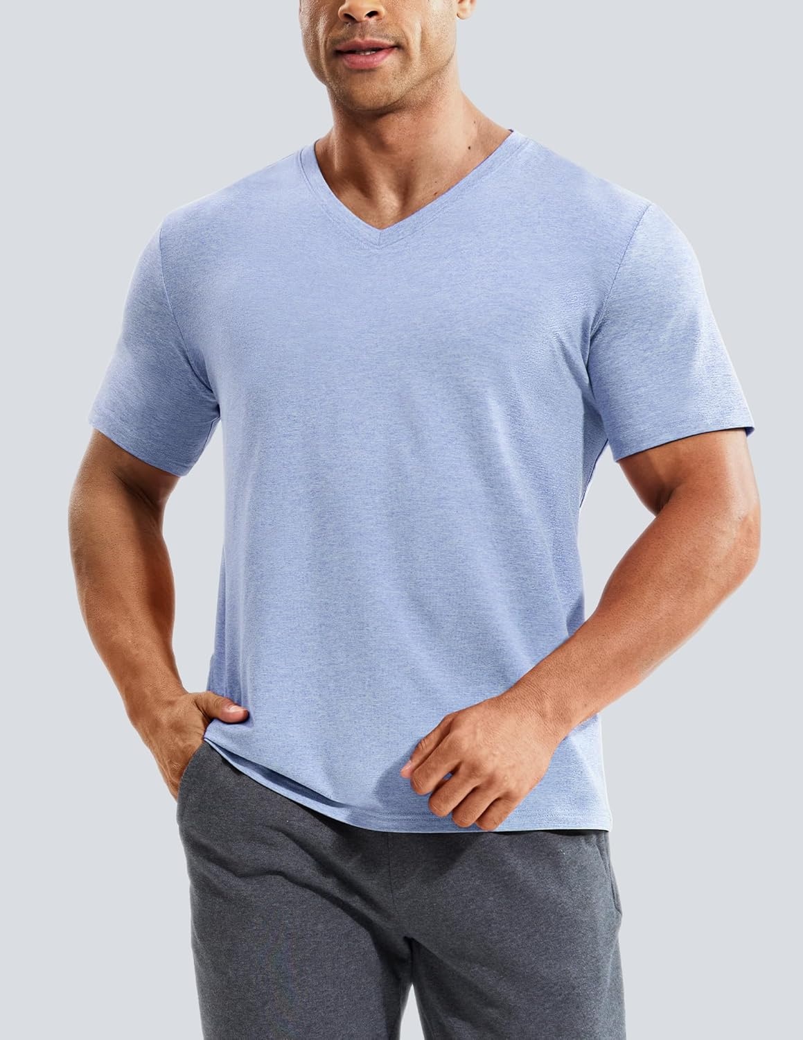 image:imageMIER Mens Dry Fit V Neck TShirts Workout Soft Short Sleeve Moisture Wicking Running Athletic Gym Casual Tee TopsHeather Blue