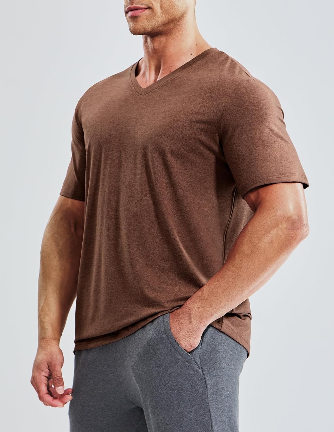 image:imageMIER Mens Dry Fit V Neck TShirts Workout Soft Short Sleeve Moisture Wicking Running Athletic Gym Casual Tee TopsHeather Brown