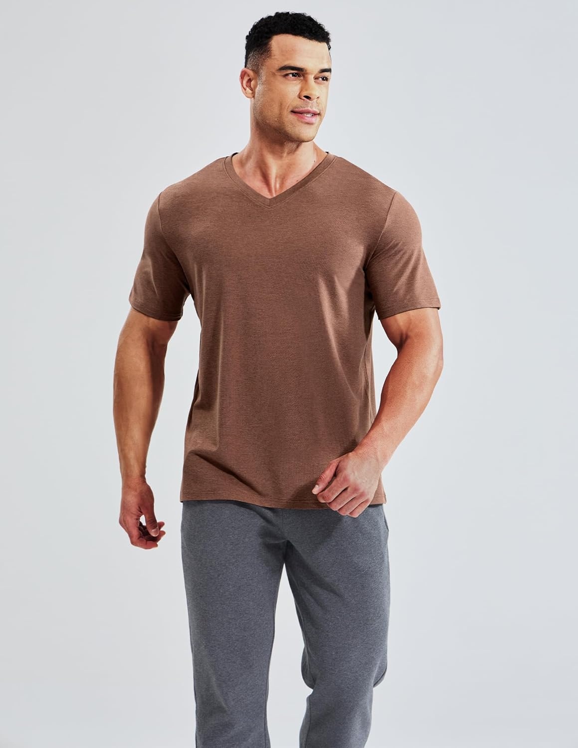 image:imageMIER Mens Dry Fit V Neck TShirts Workout Soft Short Sleeve Moisture Wicking Running Athletic Gym Casual Tee TopsHeather Brown