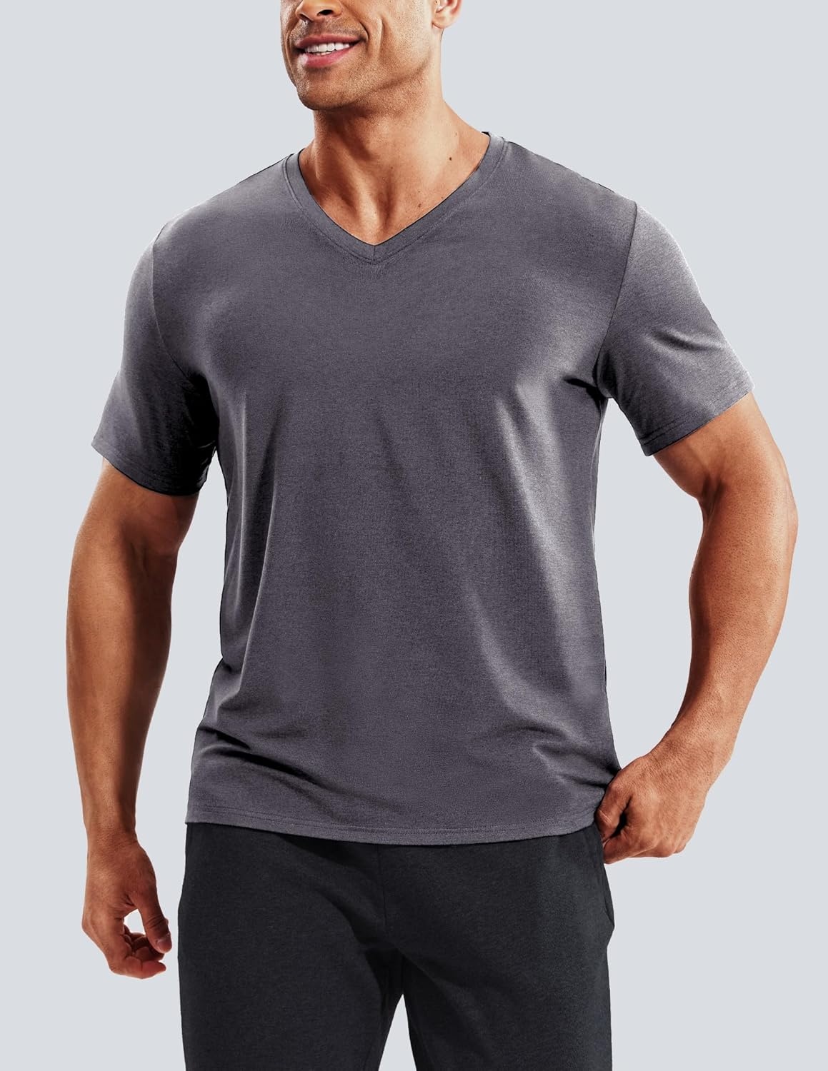 image:imageMIER Mens Dry Fit V Neck TShirts Workout Soft Short Sleeve Moisture Wicking Running Athletic Gym Casual Tee TopsHeather Charcoal