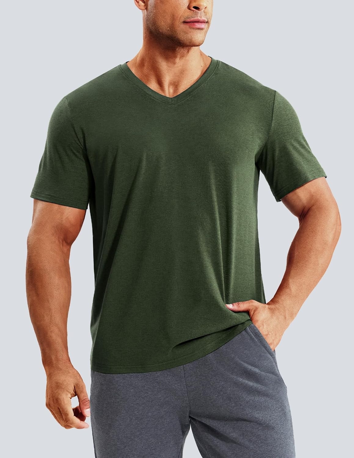 image:imageMIER Mens Dry Fit V Neck TShirts Workout Soft Short Sleeve Moisture Wicking Running Athletic Gym Casual Tee TopsHeather Dark Green