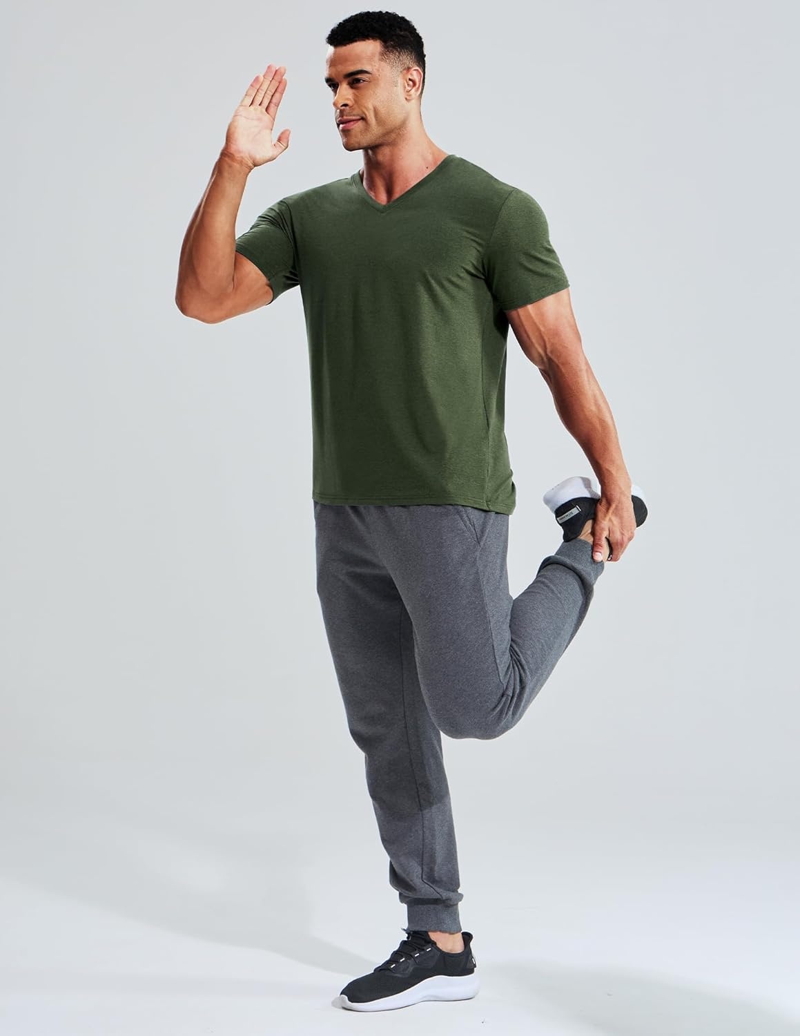 image:imageMIER Mens Dry Fit V Neck TShirts Workout Soft Short Sleeve Moisture Wicking Running Athletic Gym Casual Tee TopsHeather Dark Green
