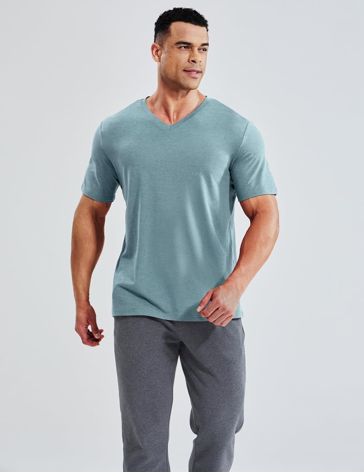 image:imageMIER Mens Dry Fit V Neck TShirts Workout Soft Short Sleeve Moisture Wicking Running Athletic Gym Casual Tee TopsHeather Haze Blue