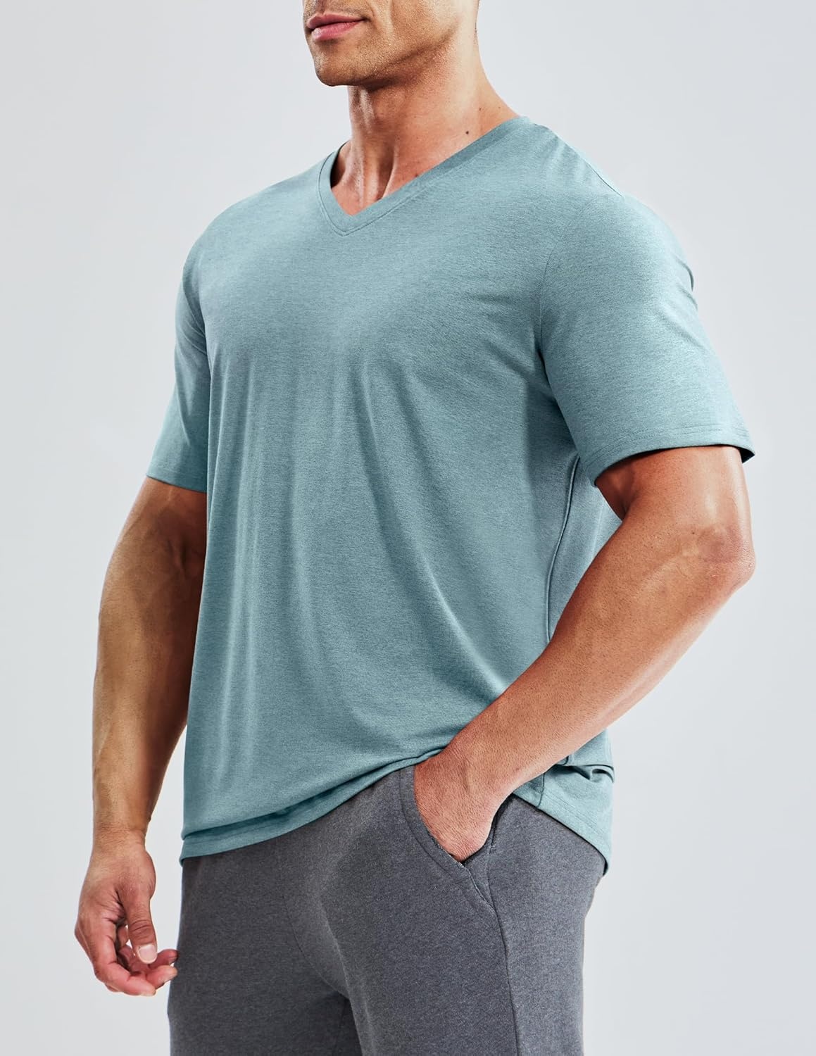 image:imageMIER Mens Dry Fit V Neck TShirts Workout Soft Short Sleeve Moisture Wicking Running Athletic Gym Casual Tee TopsHeather Haze Blue