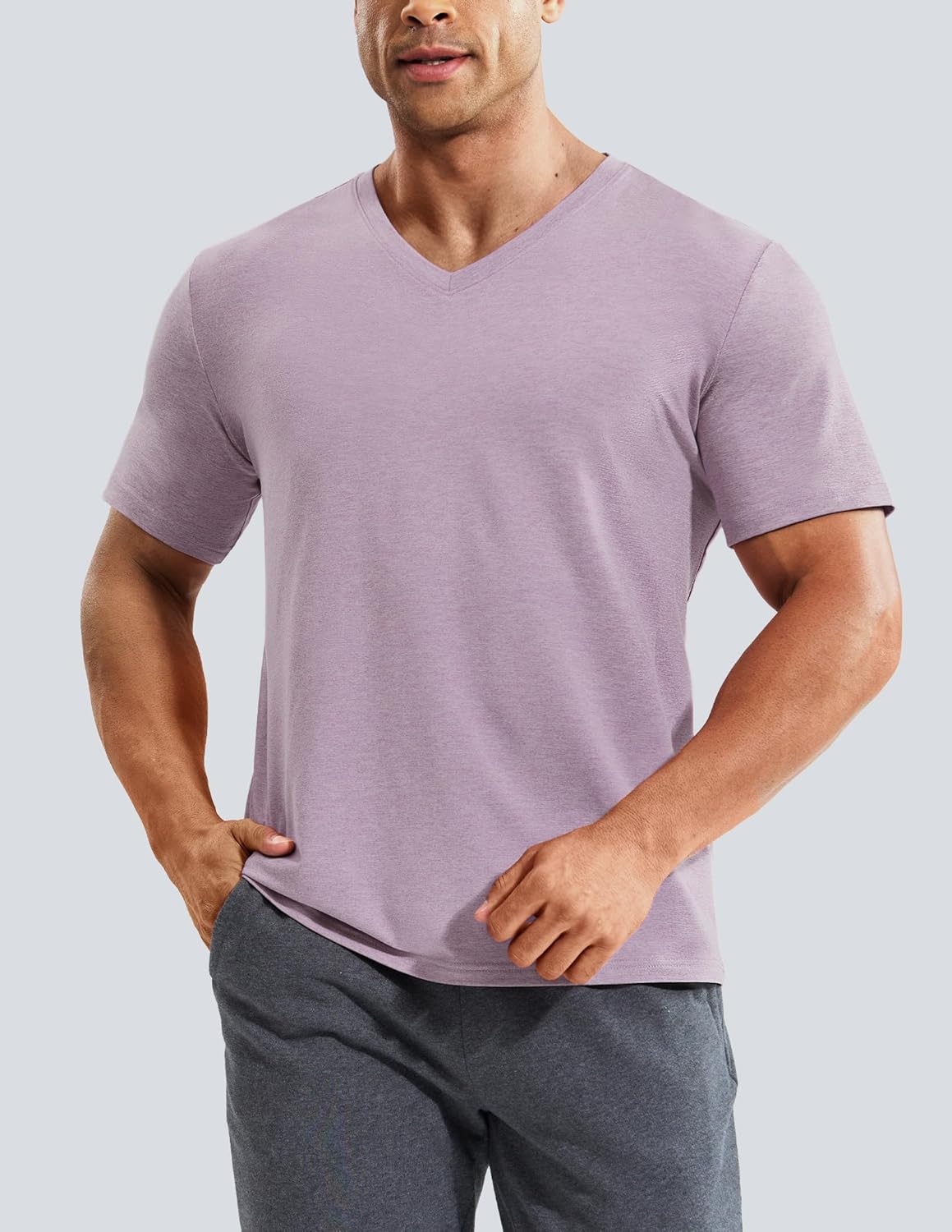 image:imageMIER Mens Dry Fit V Neck TShirts Workout Soft Short Sleeve Moisture Wicking Running Athletic Gym Casual Tee TopsHeather Lavender