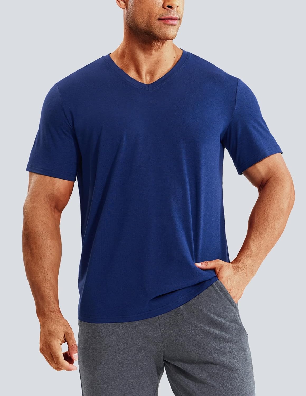 image:imageMIER Mens Dry Fit V Neck TShirts Workout Soft Short Sleeve Moisture Wicking Running Athletic Gym Casual Tee TopsHeather Navy