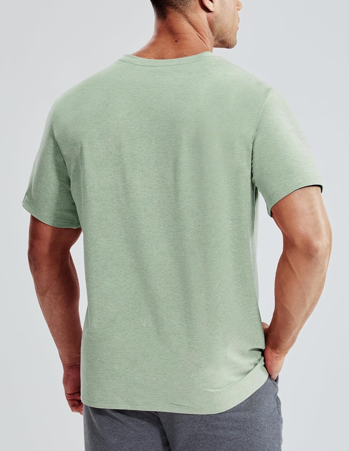 image:imageMIER Mens Dry Fit V Neck TShirts Workout Soft Short Sleeve Moisture Wicking Running Athletic Gym Casual Tee TopsHeather Sage Green