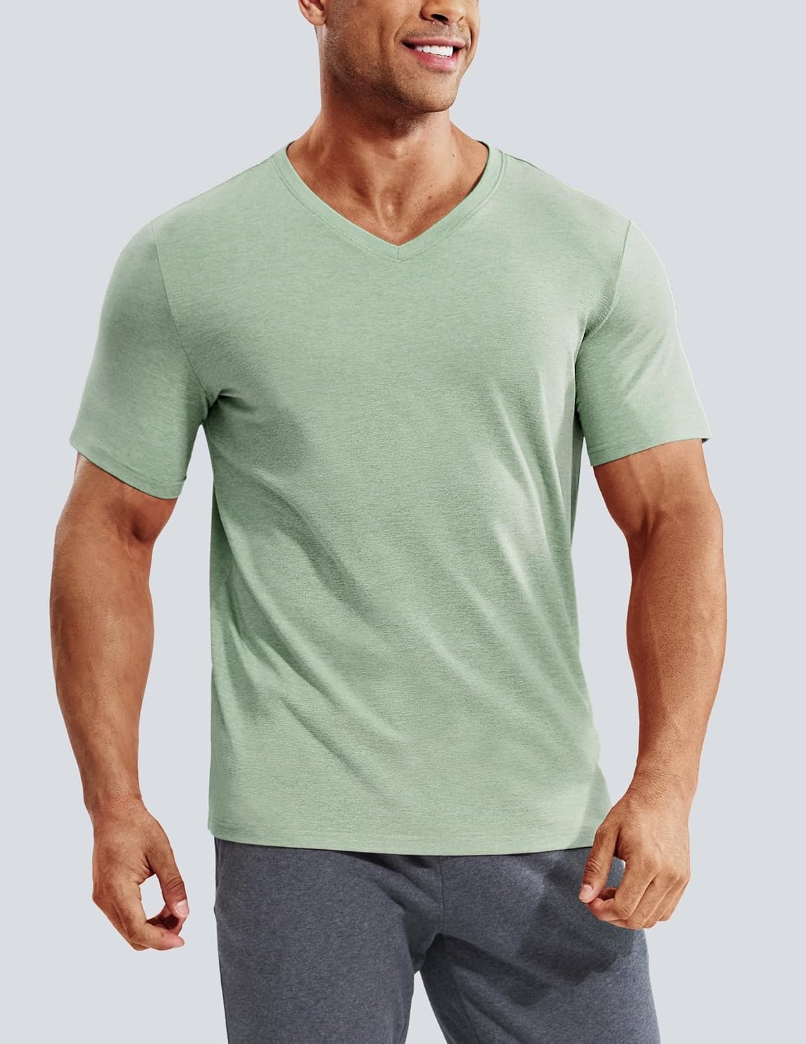 image:imageMIER Mens Dry Fit V Neck TShirts Workout Soft Short Sleeve Moisture Wicking Running Athletic Gym Casual Tee TopsHeather Sage Green