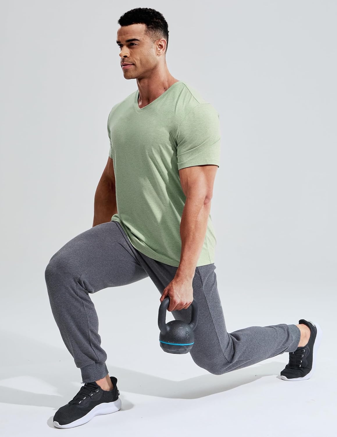 image:imageMIER Mens Dry Fit V Neck TShirts Workout Soft Short Sleeve Moisture Wicking Running Athletic Gym Casual Tee TopsHeather Sage Green