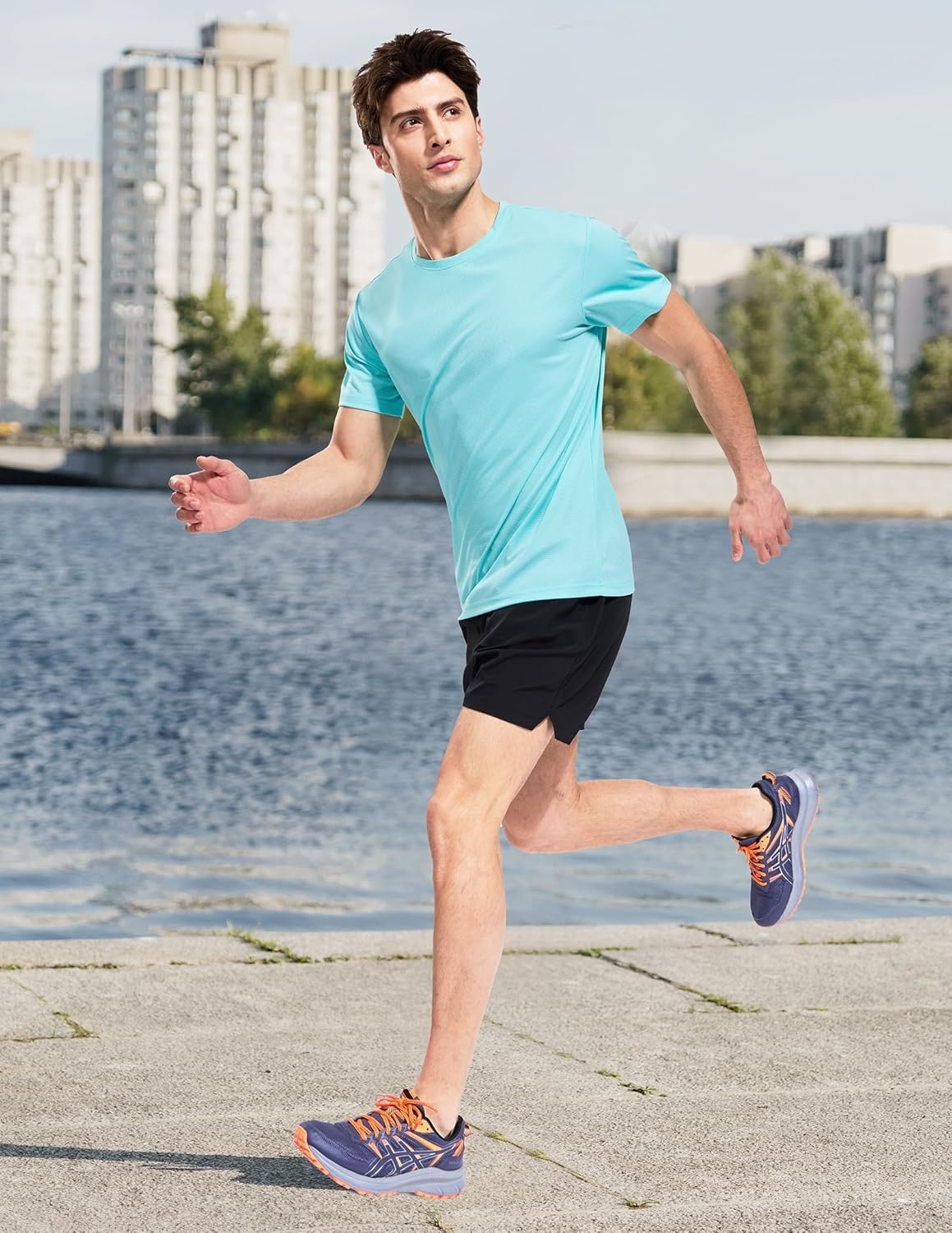 image:imageMIER Mens Dry Fit Workout TShirts Athletic Running Tshirt Short Sleeve Lightweight Airy Gym Sport Tee Shirt Crew NeckAqua