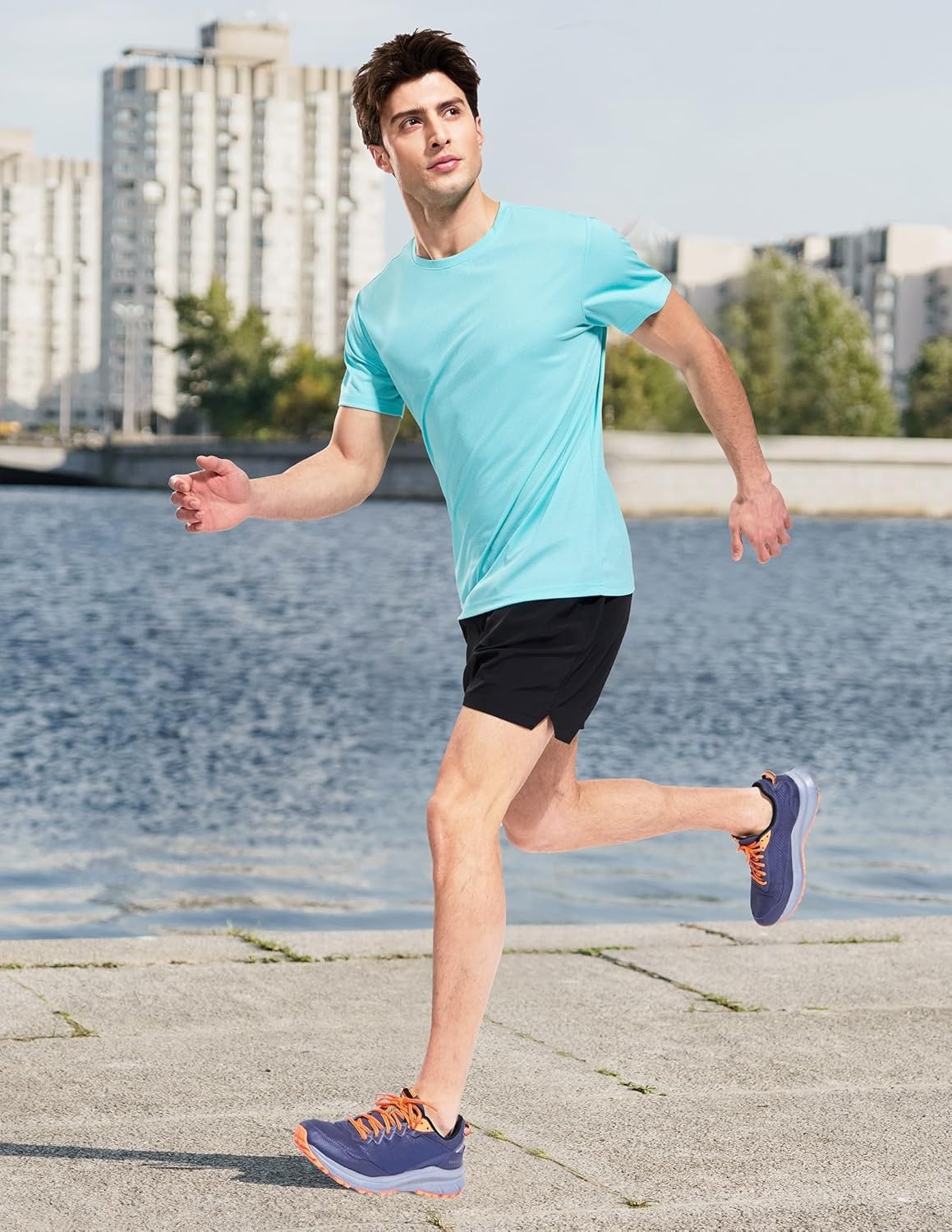 image:imageMIER Mens Dry Fit Workout TShirts Athletic Running Tshirt Short Sleeve Lightweight Airy Gym Sport Tee Shirt Crew NeckLight Blue