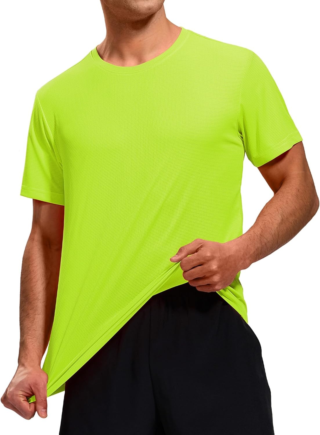 image:imageMIER Mens Dry Fit Workout TShirts Athletic Running Tshirt Short Sleeve Lightweight Airy Gym Sport Tee Shirt Crew NeckNeon Yellow
