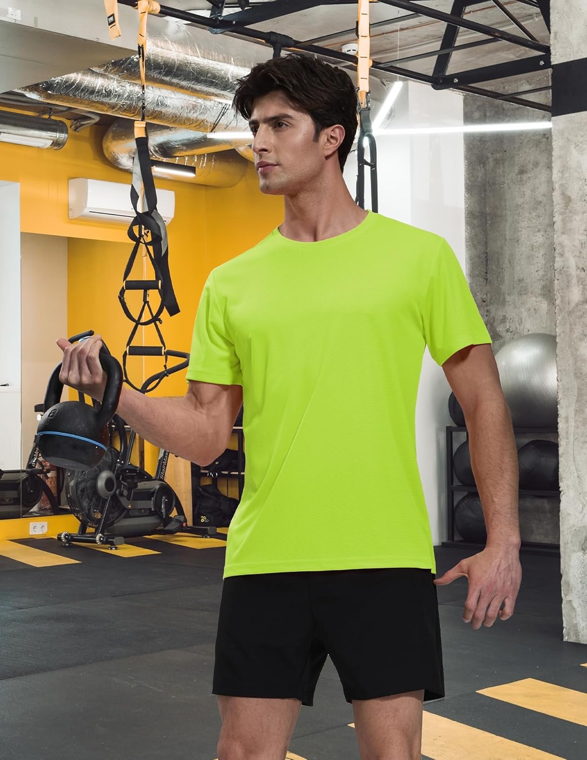 image:imageMIER Mens Dry Fit Workout TShirts Athletic Running Tshirt Short Sleeve Lightweight Airy Gym Sport Tee Shirt Crew NeckNeon Yellow