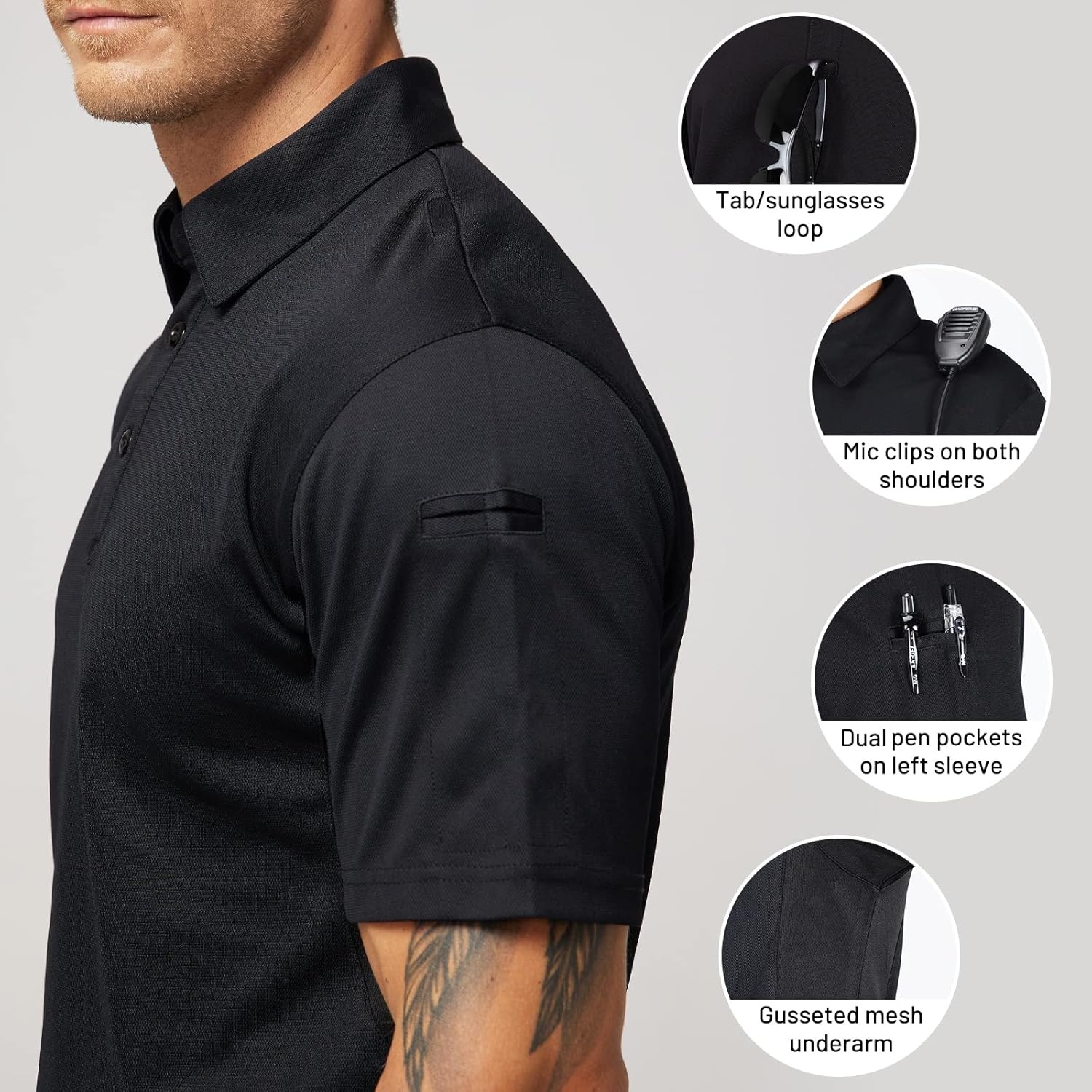 image:imageMIER Mens Outdoor Performance Tactical Polo Shirts Short and Long Sleeve MoistureWickingBlack01 Short Sleeve
