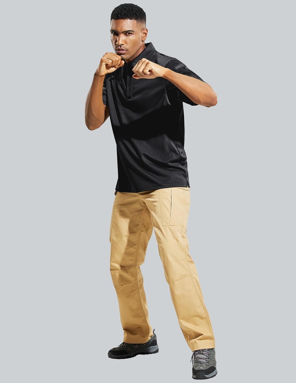 image:imageMIER Mens Outdoor Performance Tactical Polo Shirts Short and Long Sleeve MoistureWickingBlack01 Short Sleeve