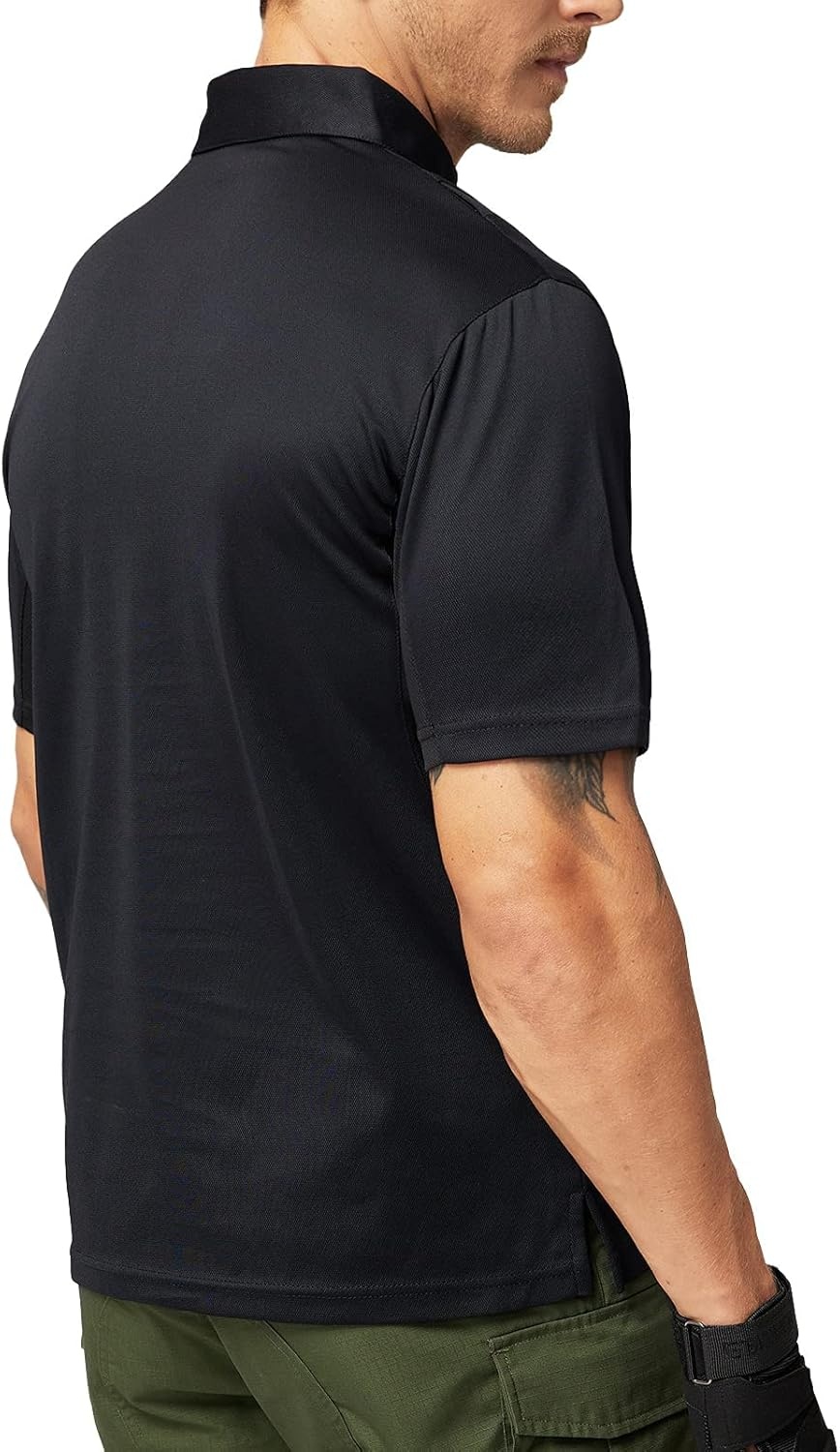 image:imageMIER Mens Outdoor Performance Tactical Polo Shirts Short and Long Sleeve MoistureWickingBlack01 Short Sleeve