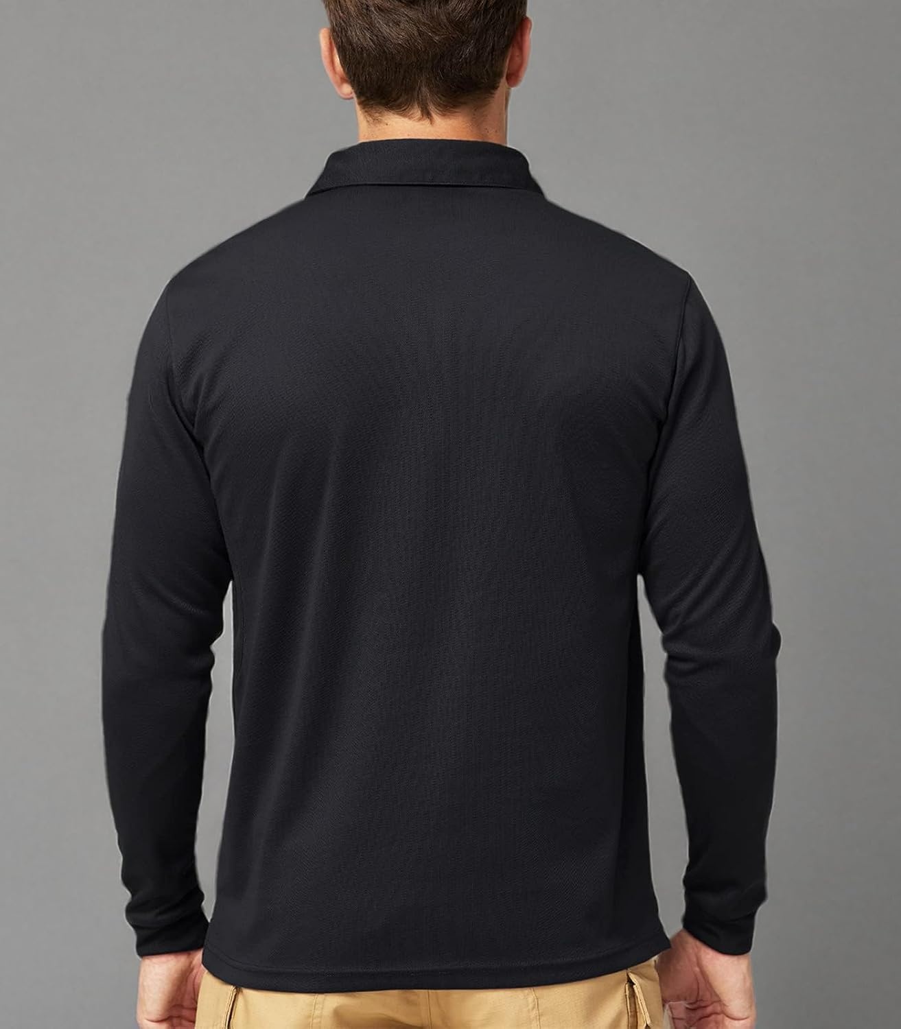 image:imageMIER Mens Outdoor Performance Tactical Polo Shirts Short and Long Sleeve MoistureWickingBlack02 Long Sleeve