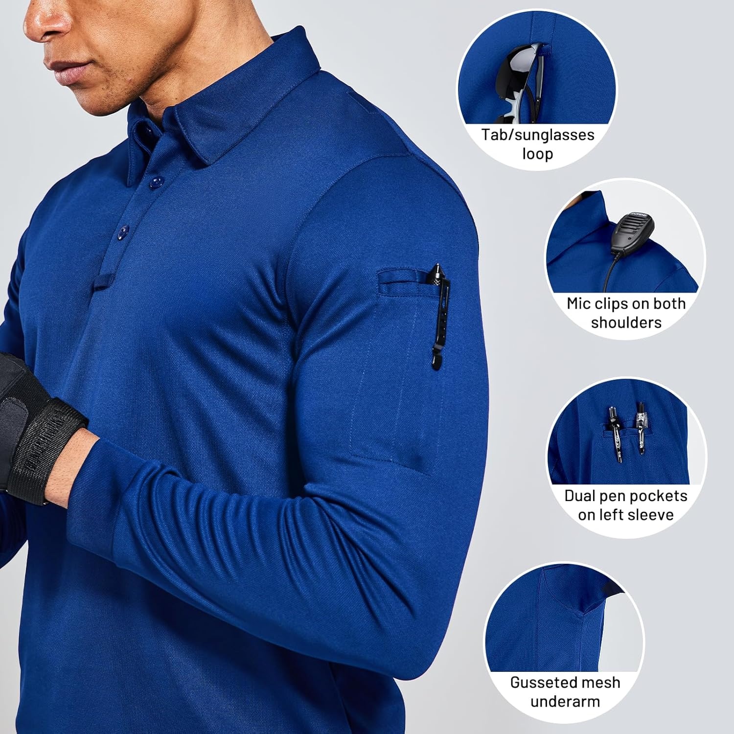 image:imageMIER Mens Outdoor Performance Tactical Polo Shirts Short and Long Sleeve MoistureWickingClassic Blue02 Long Sleeve