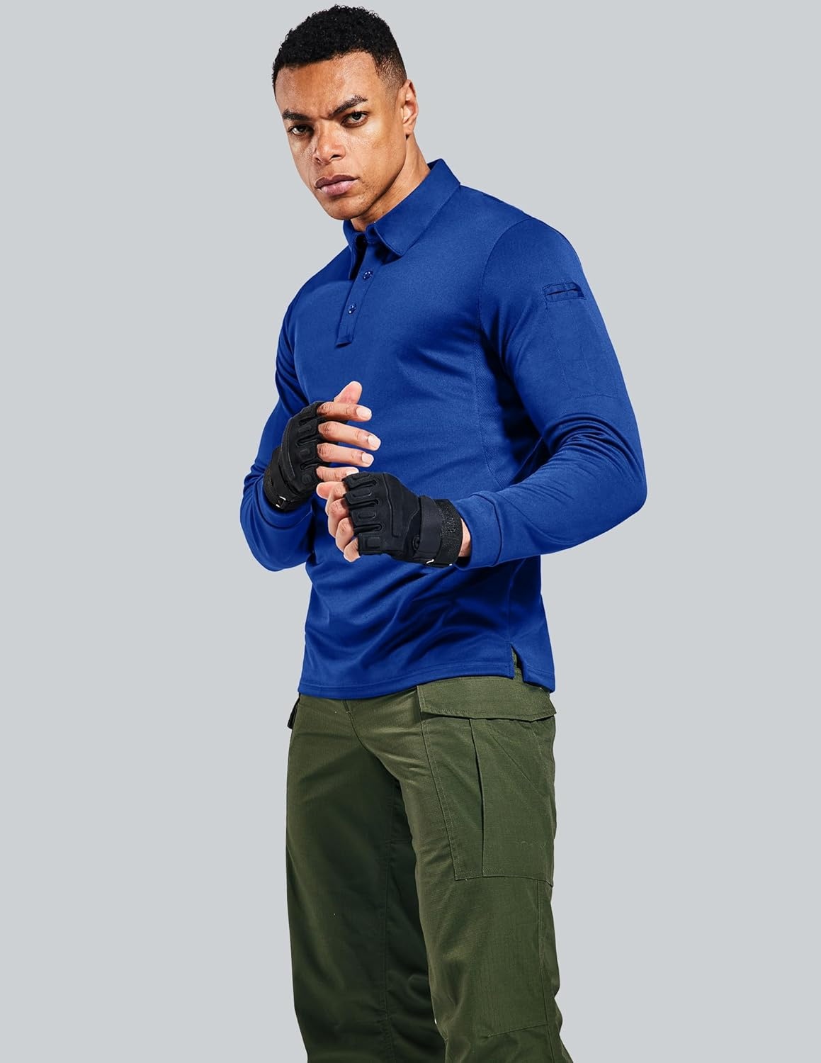 image:imageMIER Mens Outdoor Performance Tactical Polo Shirts Short and Long Sleeve MoistureWickingClassic Blue02 Long Sleeve