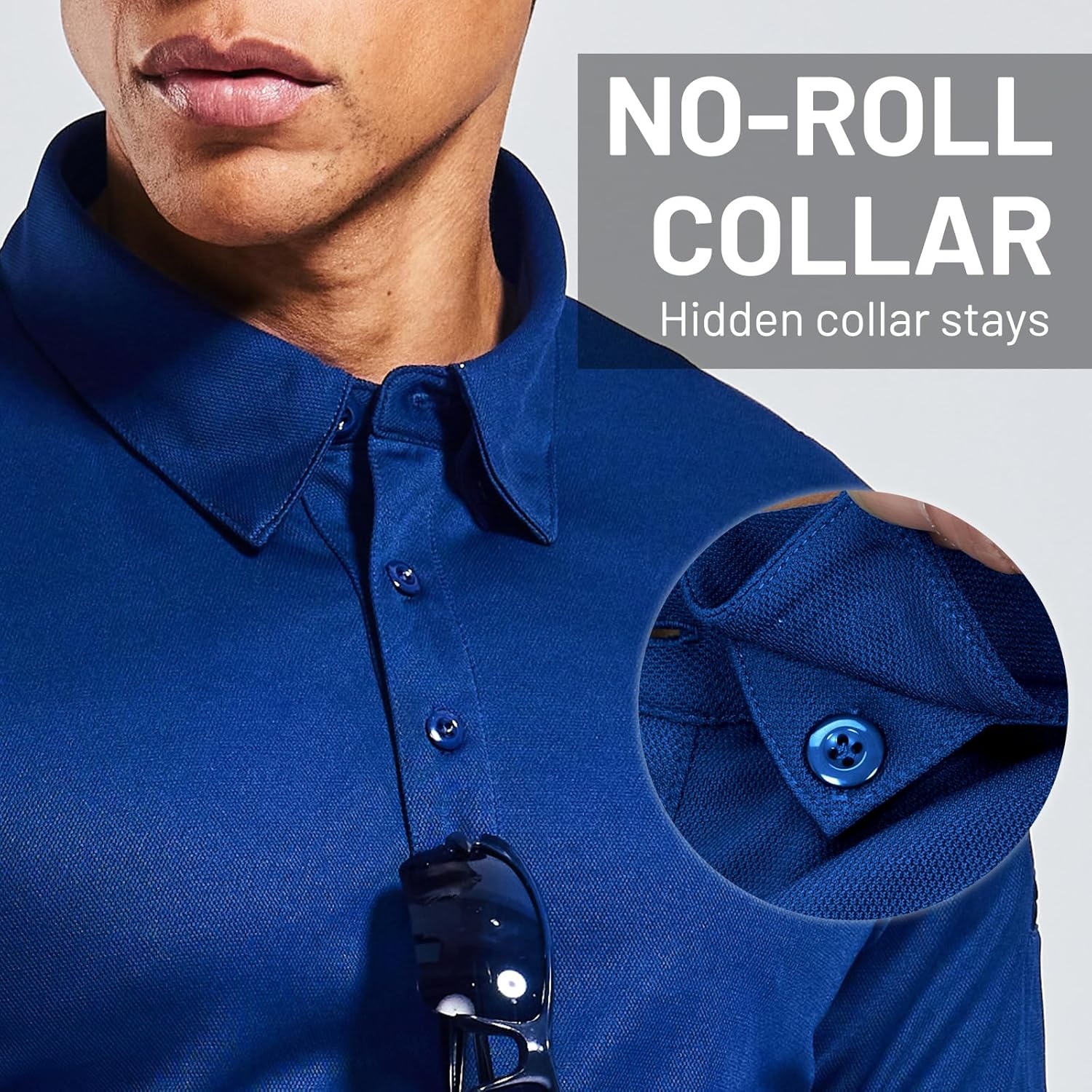 image:imageMIER Mens Outdoor Performance Tactical Polo Shirts Short and Long Sleeve MoistureWickingClassic Blue02 Long Sleeve
