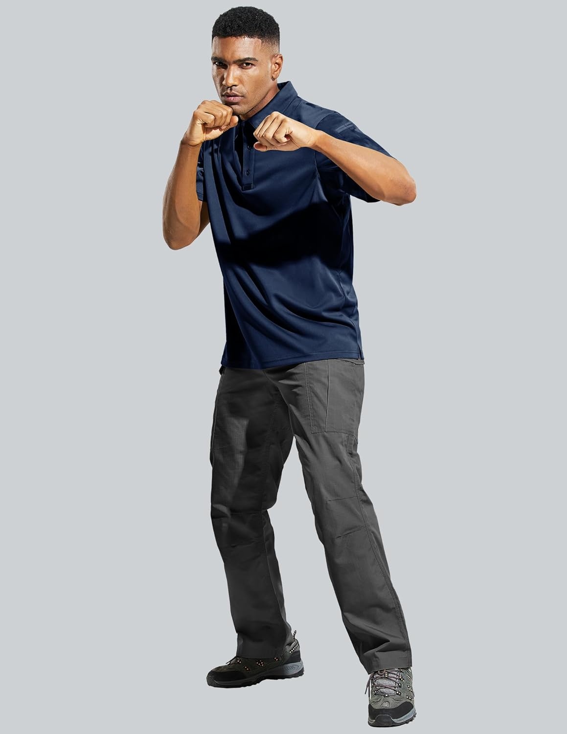 image:imageMIER Mens Outdoor Performance Tactical Polo Shirts Short and Long Sleeve MoistureWickingDark Blue01 Short Sleeve