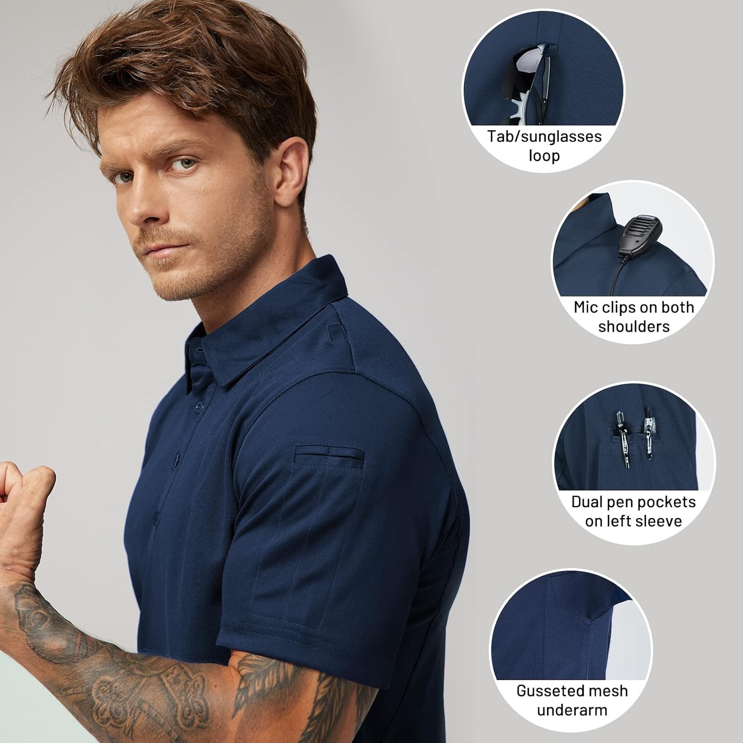 image:imageMIER Mens Outdoor Performance Tactical Polo Shirts Short and Long Sleeve MoistureWickingDark Blue01 Short Sleeve