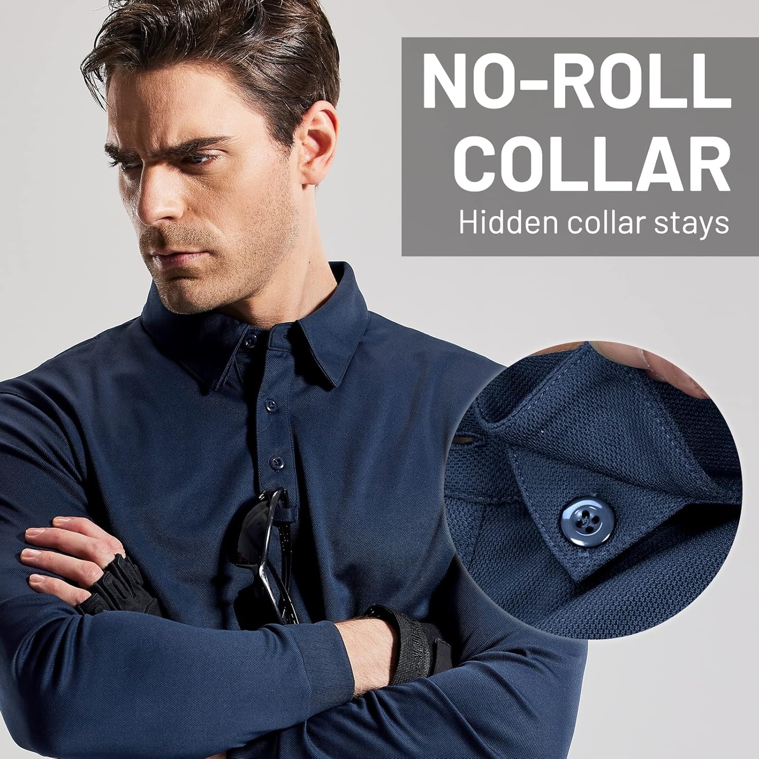 image:imageMIER Mens Outdoor Performance Tactical Polo Shirts Short and Long Sleeve MoistureWickingDark Blue02 Long Sleeve