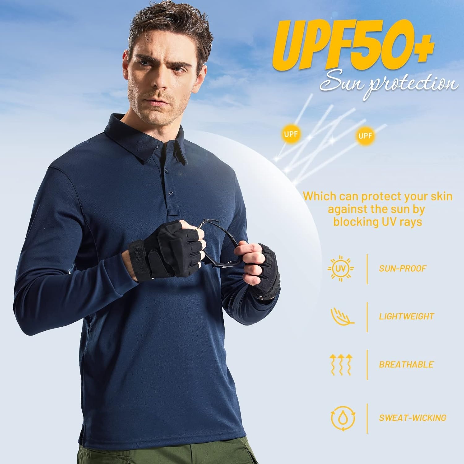 image:imageMIER Mens Outdoor Performance Tactical Polo Shirts Short and Long Sleeve MoistureWickingDark Blue02 Long Sleeve