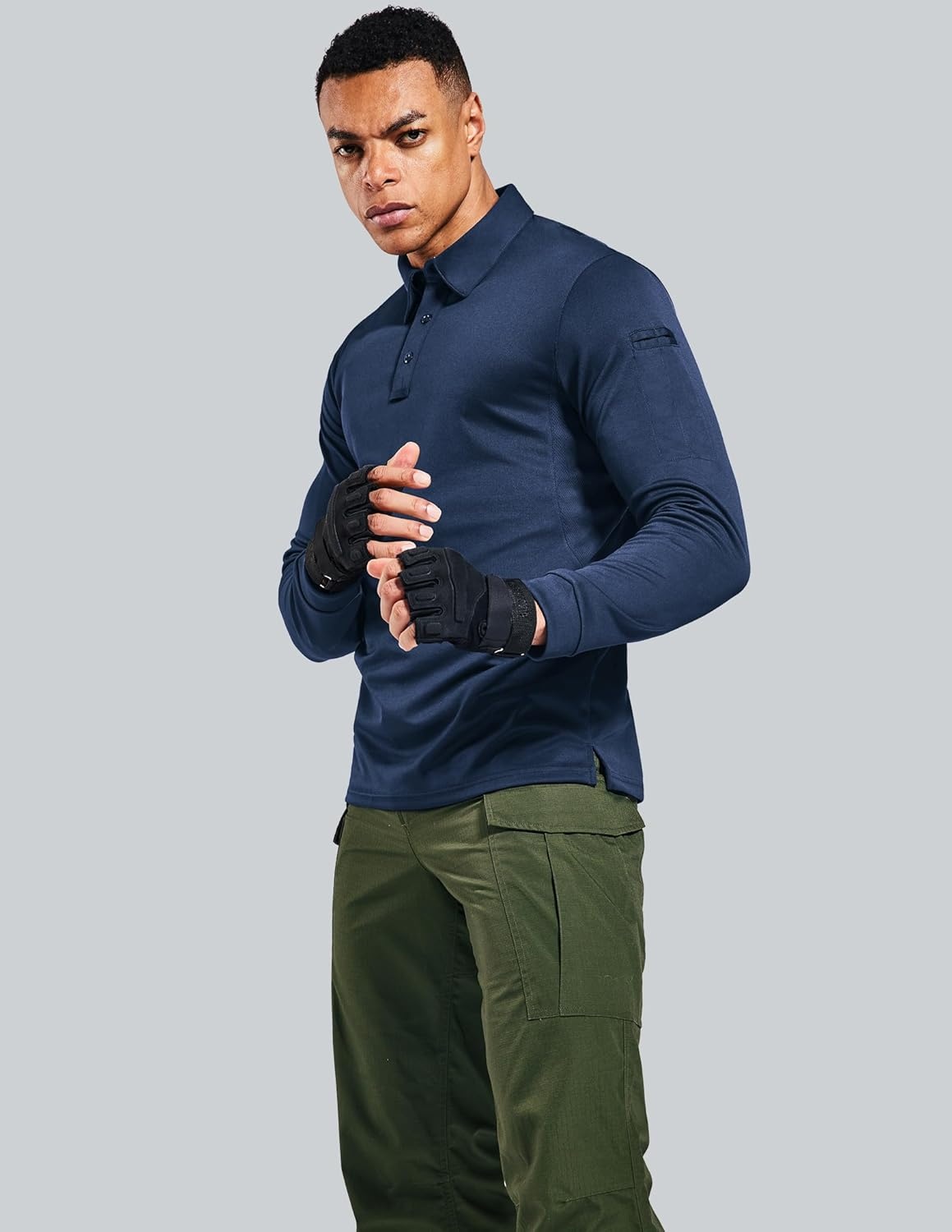 image:imageMIER Mens Outdoor Performance Tactical Polo Shirts Short and Long Sleeve MoistureWickingDark Blue02 Long Sleeve