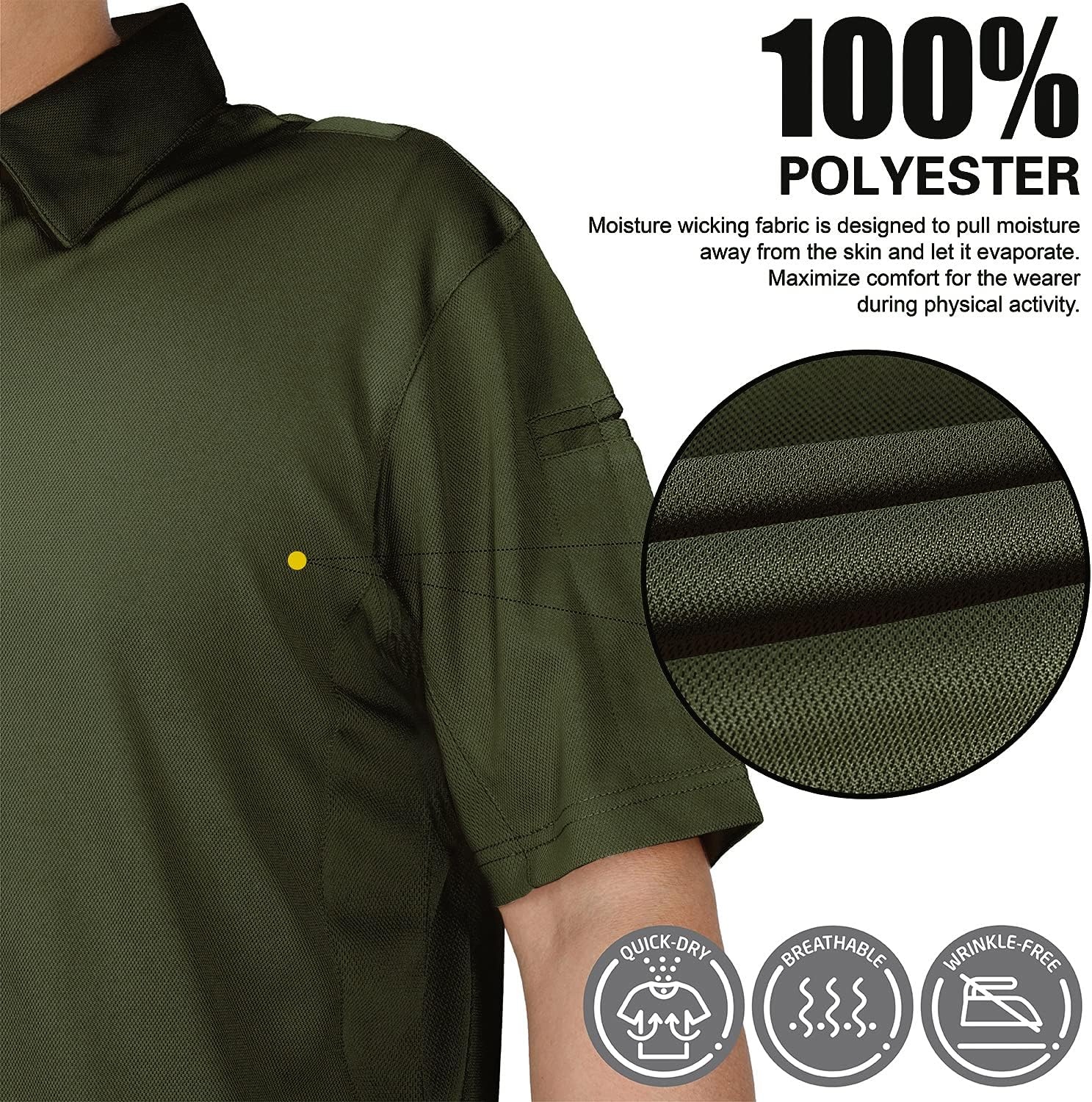 image:imageMIER Mens Outdoor Performance Tactical Polo Shirts Short and Long Sleeve MoistureWickingGreen01 Short Sleeve