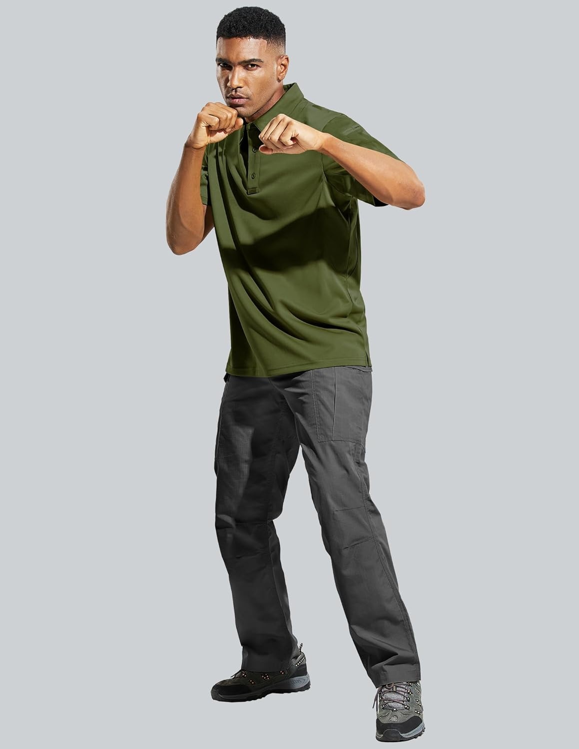 image:imageMIER Mens Outdoor Performance Tactical Polo Shirts Short and Long Sleeve MoistureWickingGreen01 Short Sleeve