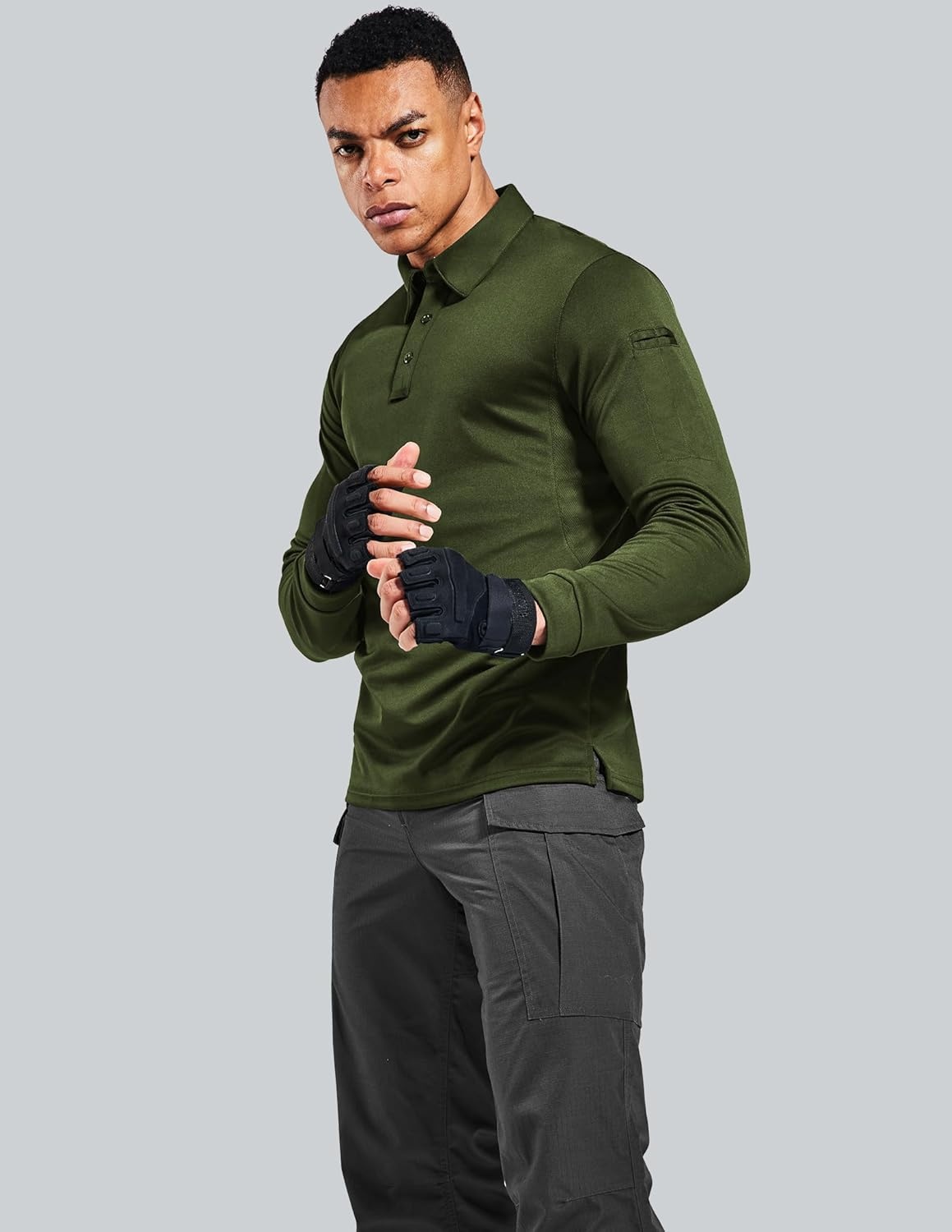 image:imageMIER Mens Outdoor Performance Tactical Polo Shirts Short and Long Sleeve MoistureWickingGreen02 Long Sleeve