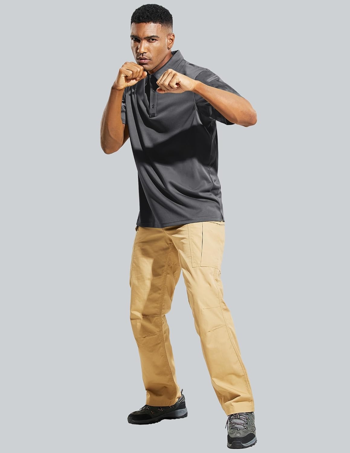 image:imageMIER Mens Outdoor Performance Tactical Polo Shirts Short and Long Sleeve MoistureWickingGrey01 Short Sleeve