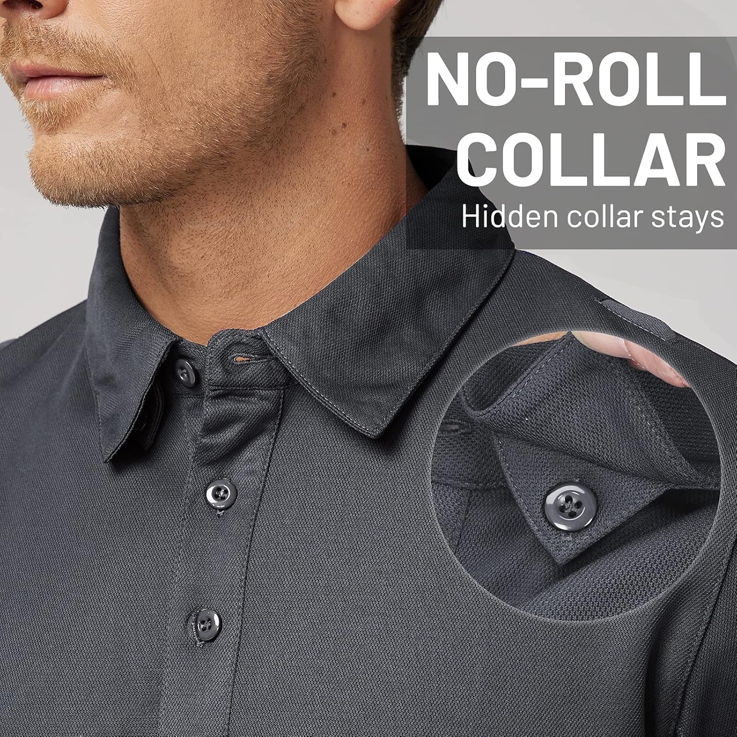 image:imageMIER Mens Outdoor Performance Tactical Polo Shirts Short and Long Sleeve MoistureWickingGrey01 Short Sleeve