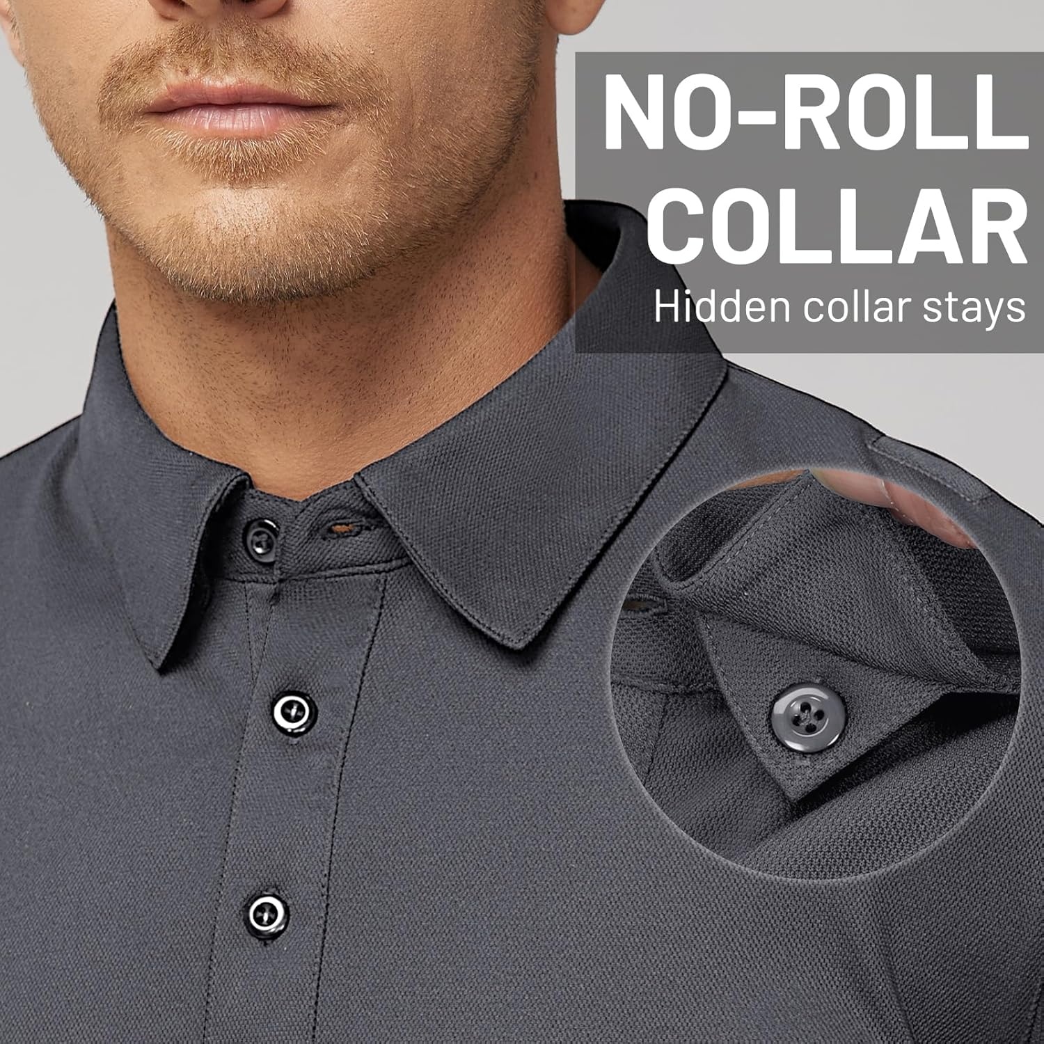 image:imageMIER Mens Outdoor Performance Tactical Polo Shirts Short and Long Sleeve MoistureWickingGrey02 Long Sleeve