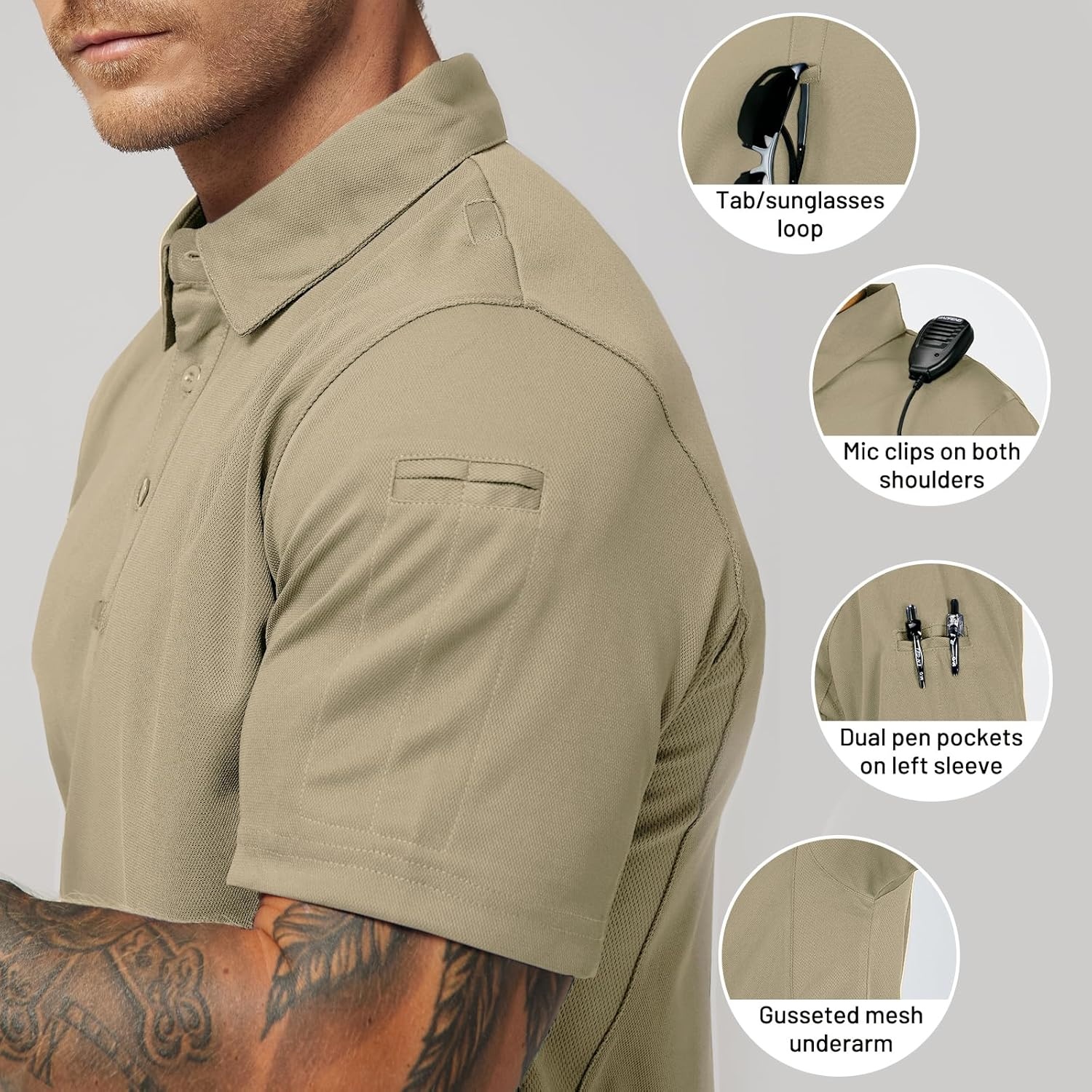 image:imageMIER Mens Outdoor Performance Tactical Polo Shirts Short and Long Sleeve MoistureWickingKhaki01 Short Sleeve
