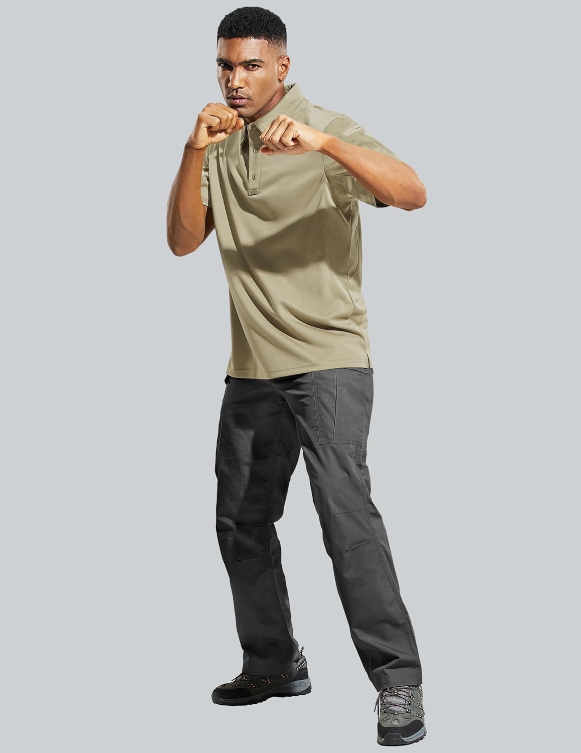 image:imageMIER Mens Outdoor Performance Tactical Polo Shirts Short and Long Sleeve MoistureWickingKhaki01 Short Sleeve