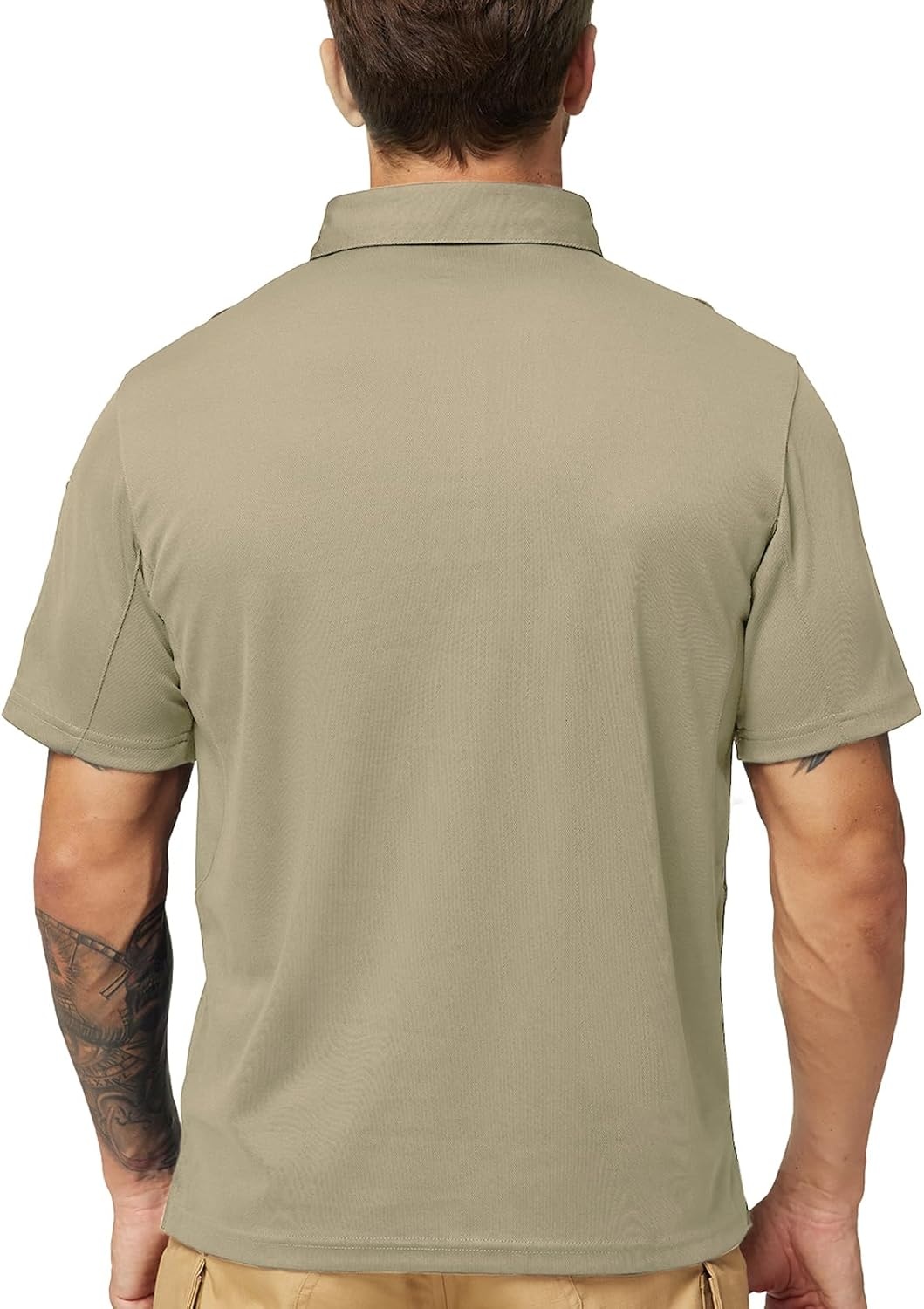 image:imageMIER Mens Outdoor Performance Tactical Polo Shirts Short and Long Sleeve MoistureWickingKhaki01 Short Sleeve