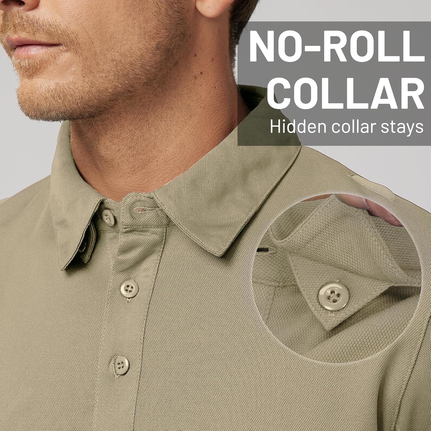 image:imageMIER Mens Outdoor Performance Tactical Polo Shirts Short and Long Sleeve MoistureWickingKhaki02 Long Sleeve