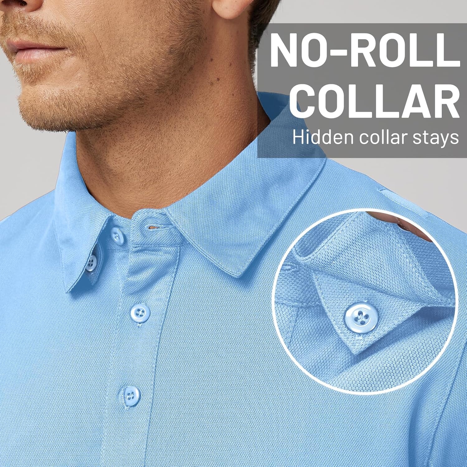 image:imageMIER Mens Outdoor Performance Tactical Polo Shirts Short and Long Sleeve MoistureWickingLight Blue01 Short Sleeve