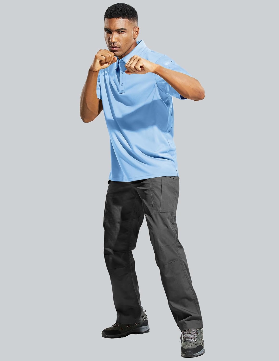 image:imageMIER Mens Outdoor Performance Tactical Polo Shirts Short and Long Sleeve MoistureWickingLight Blue01 Short Sleeve