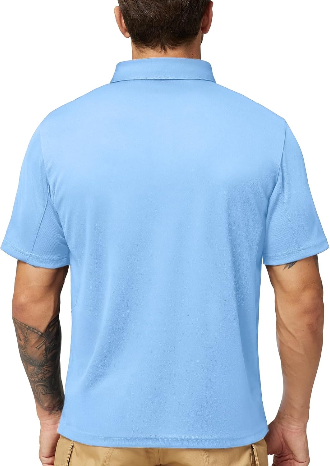 image:imageMIER Mens Outdoor Performance Tactical Polo Shirts Short and Long Sleeve MoistureWickingLight Blue01 Short Sleeve